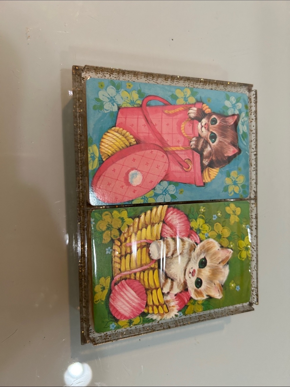 NWT vintage MCM Kittens Playing Card Set of2 glitter container Stancraft - Picture 3 of 7
